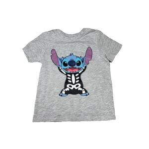 Disney Lilo & Stitch Halloween Short Sleeve Shirt Size 4 Kids Stitch Skeleton